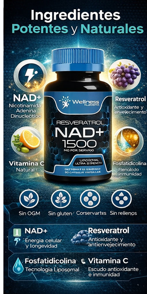 NAD+ con Resveratrol: Energía Celular, Enfoque Mental y Antienvejecimiento Visible en Solo 7 Días